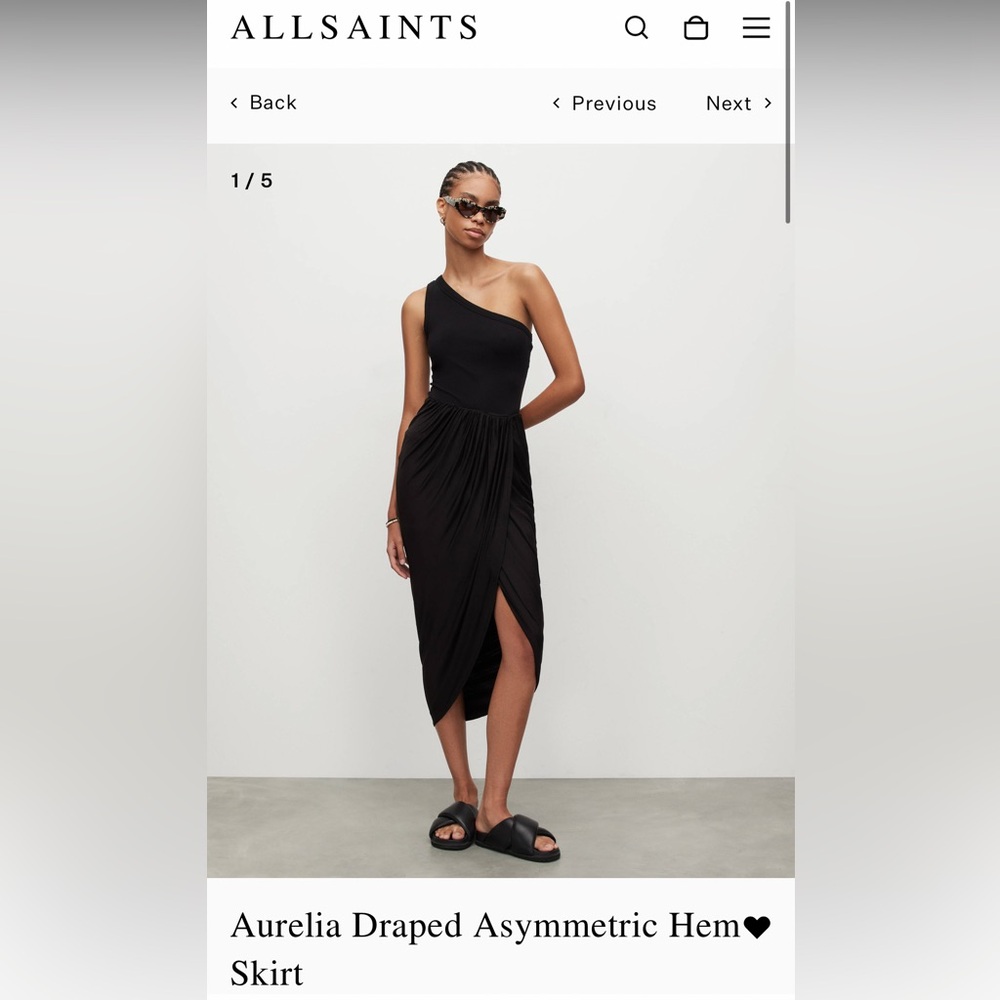 AllSaints Aurelia Draped Asymmetrical Hem Skirt NWT